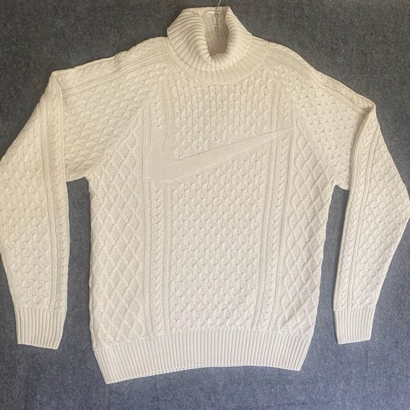 Nike Men's Life Cable Knit Turtleneck Sweater Light Bone FB7770-072 Size Small - Picture 1 of 16